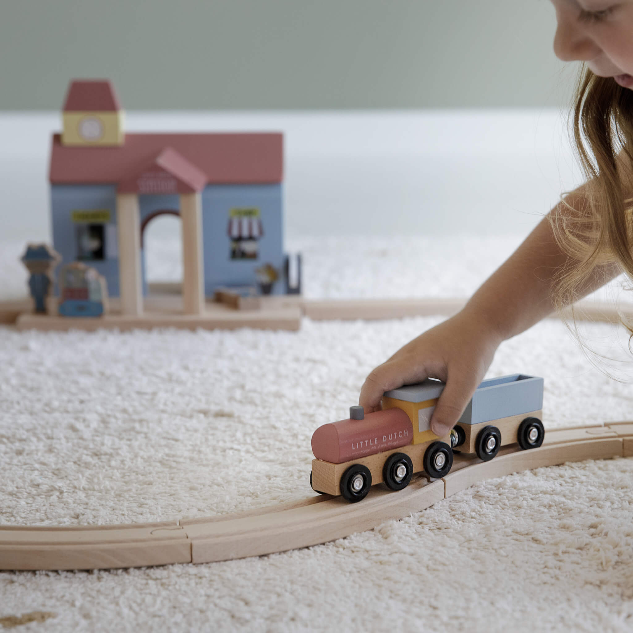 Little Dutch Wooden Railway Firestation Toy