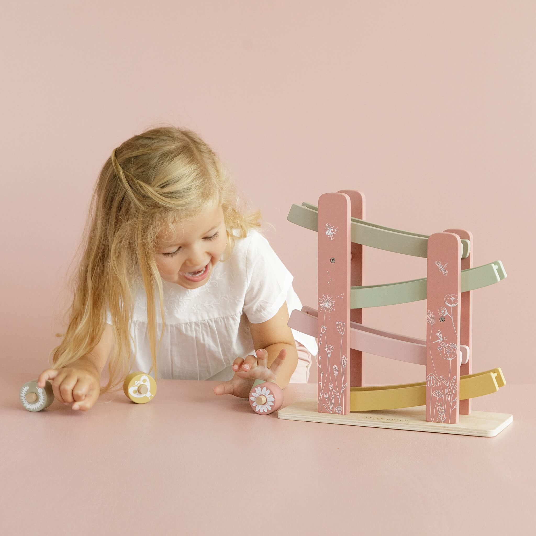 Little Dutch Ramp Race Toy in Wild Flowers Design Pink