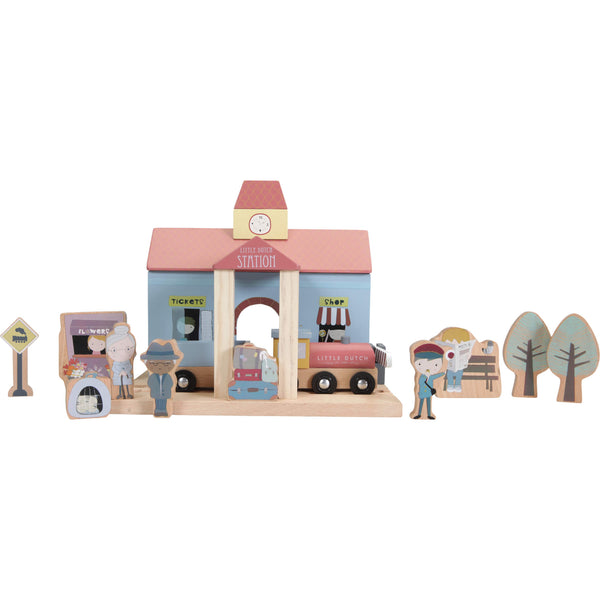 Little Dutch Wooden Railway Train Station Set