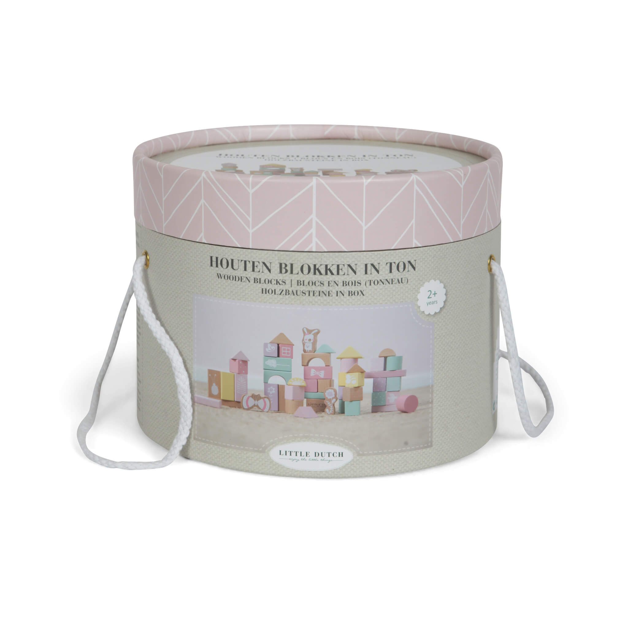 Little Dutch Wooden Building Blocks in Bucket - Pink