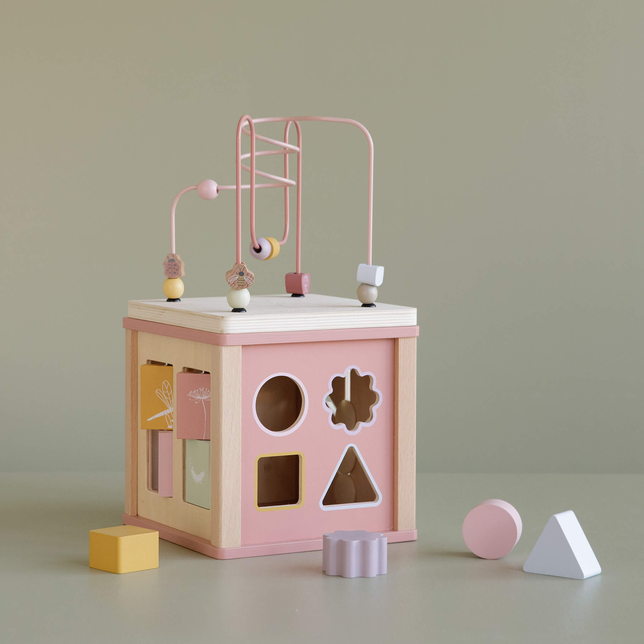 Little Dutch Wooden Activity Cube Toy in Wild Flowers Design