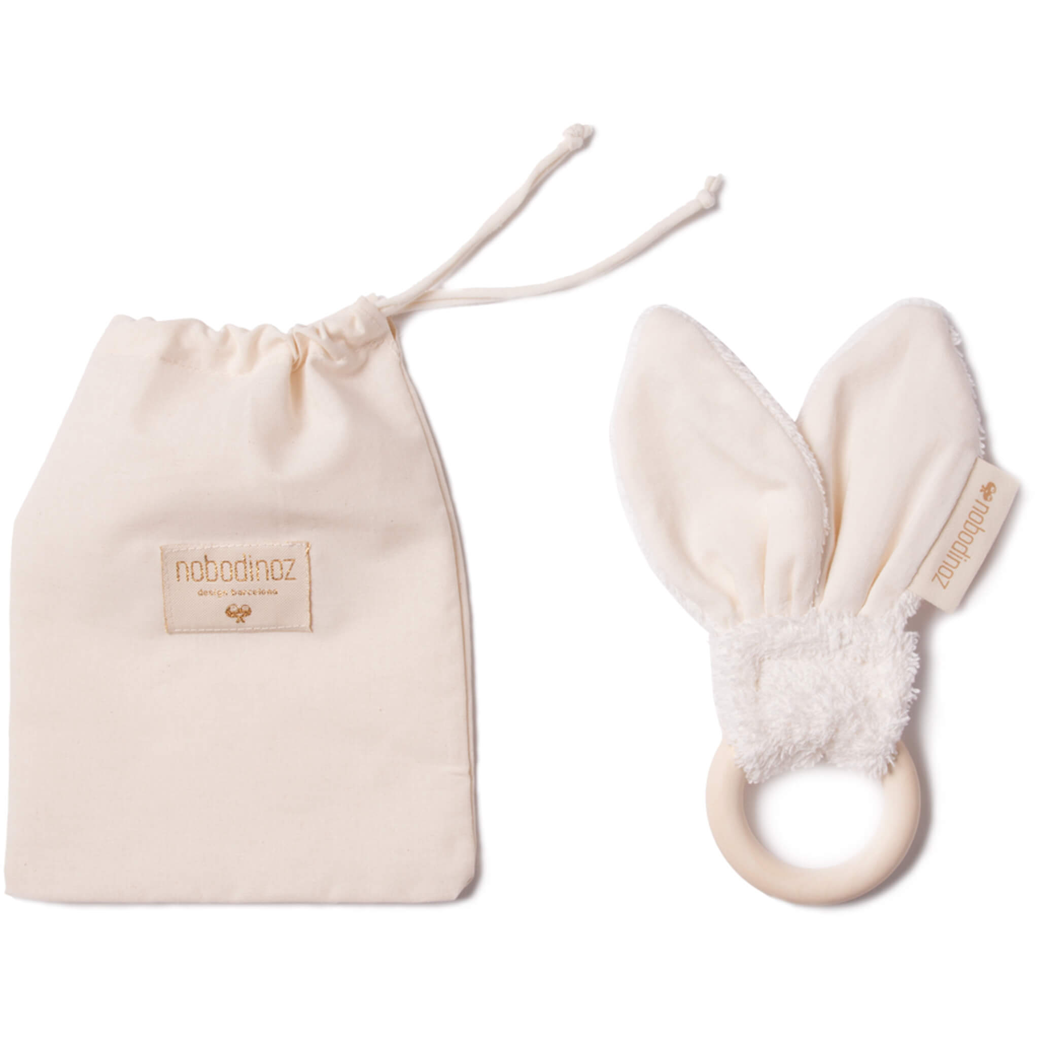 Nobodinoz Bunny Teething Ring in Natural with Bag