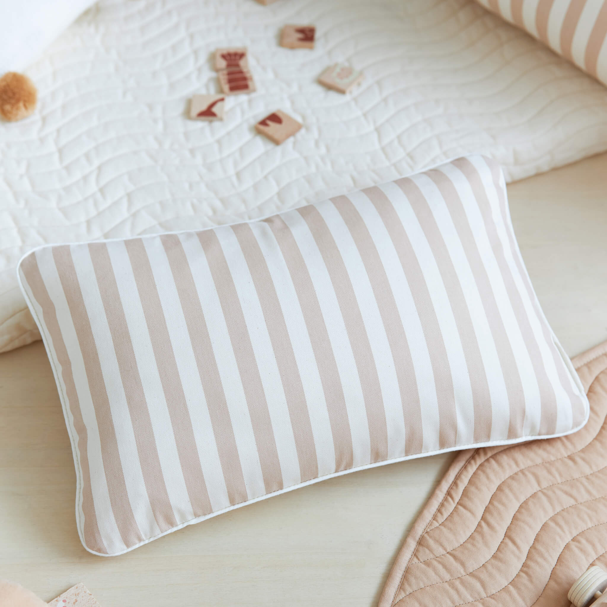 Nobodinoz Jazz Cushion in Taupe Stripe in Room
