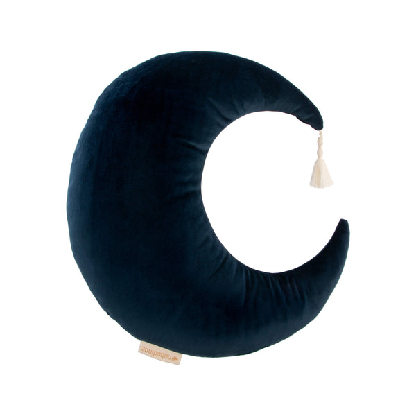 Pierrot Moon Velvet Cushion in Night Blue