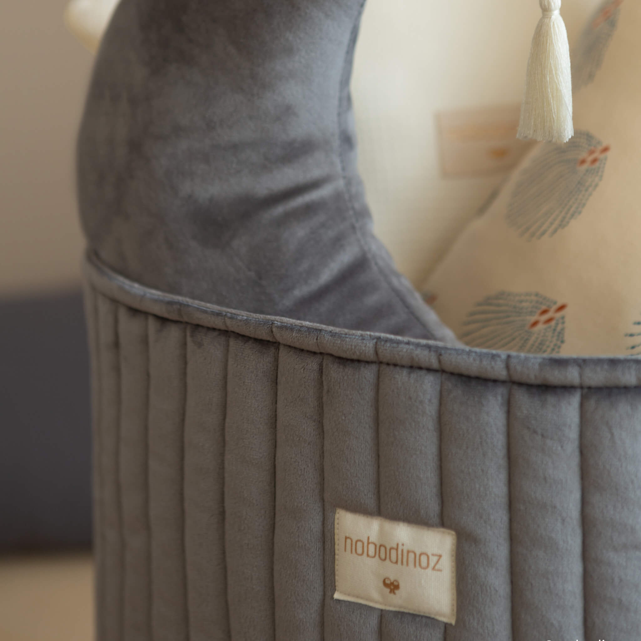 Nobodinoz Savanna Velvet Toy Bag in Slate Grey Details