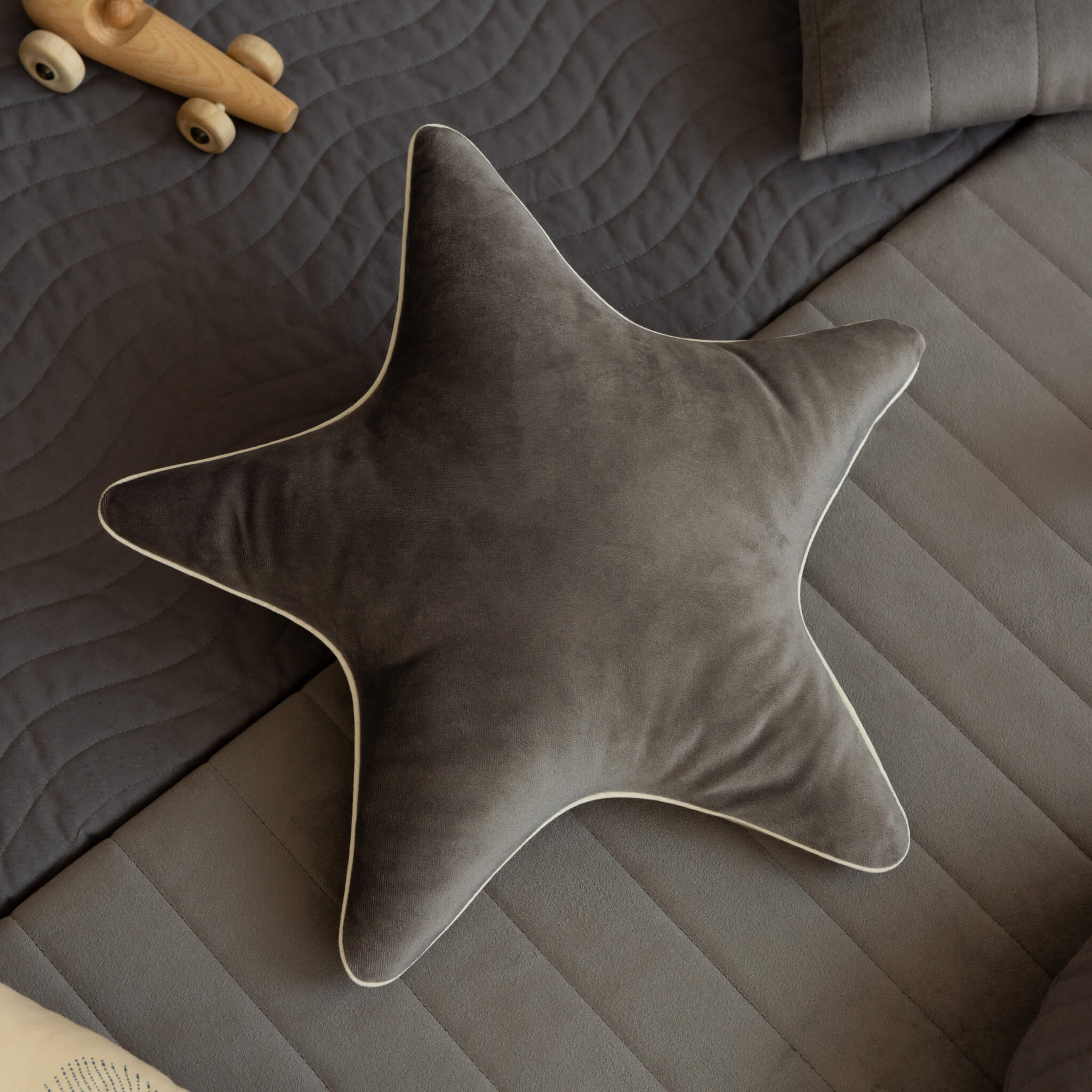 Nobodinoz Velvet Star Cushion in Slate Grey