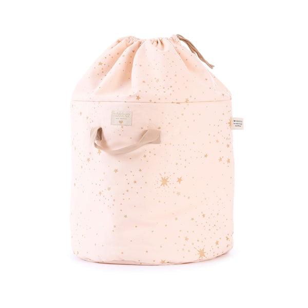 Nobodinoz Small Bamboo Toy Storage Bag in Gold Stella Dream Pink