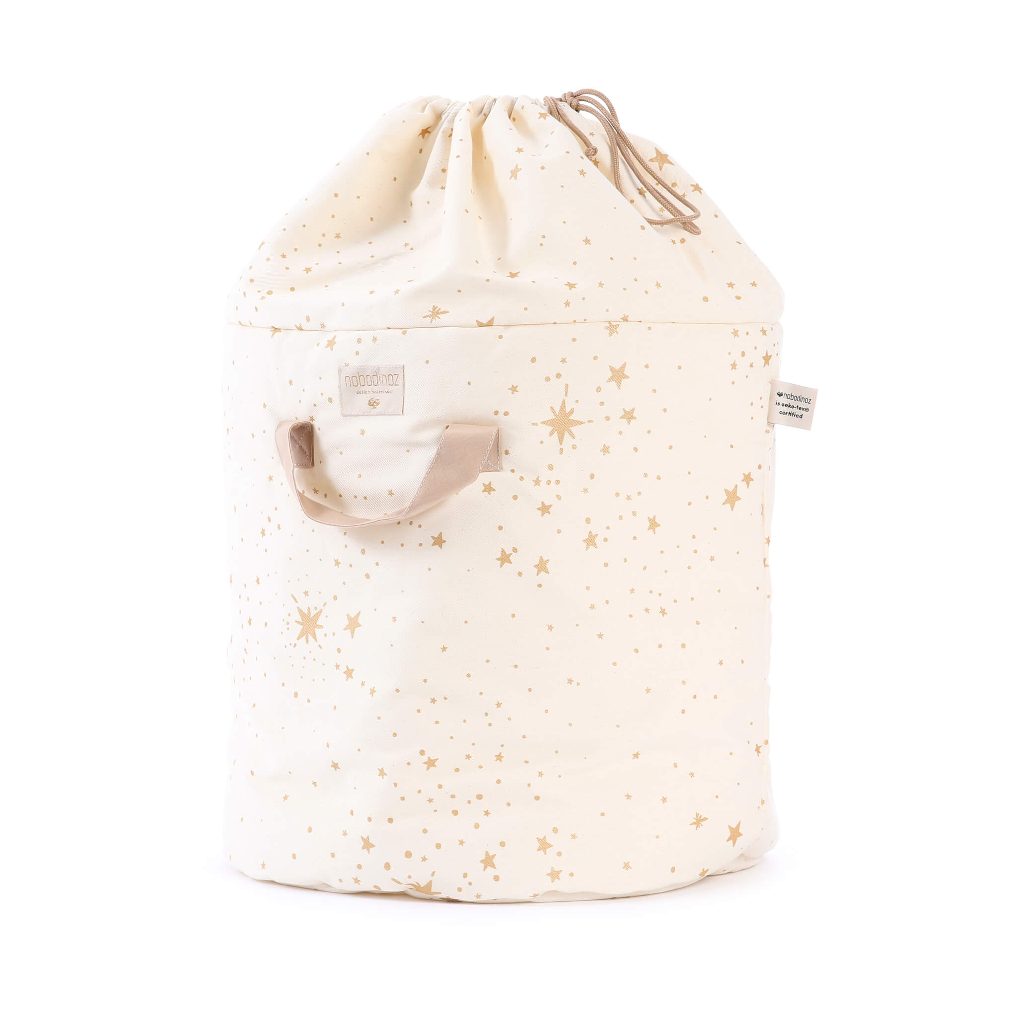 Nobodinoz Small Bamboo Toy Storage Bag in Gold Stella/ Natural