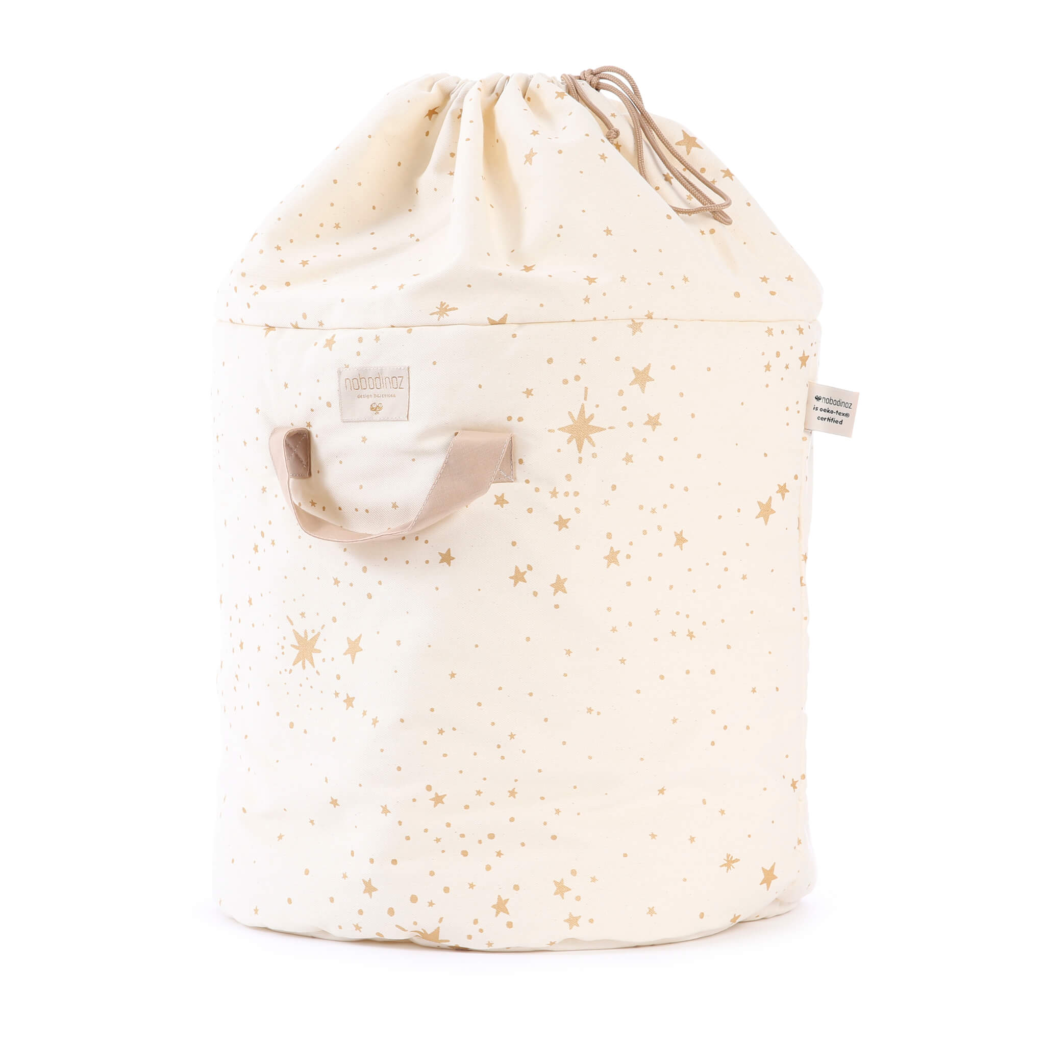 Nobodinoz Large Bamboo Storage Bag in Gold Stella/ Natura