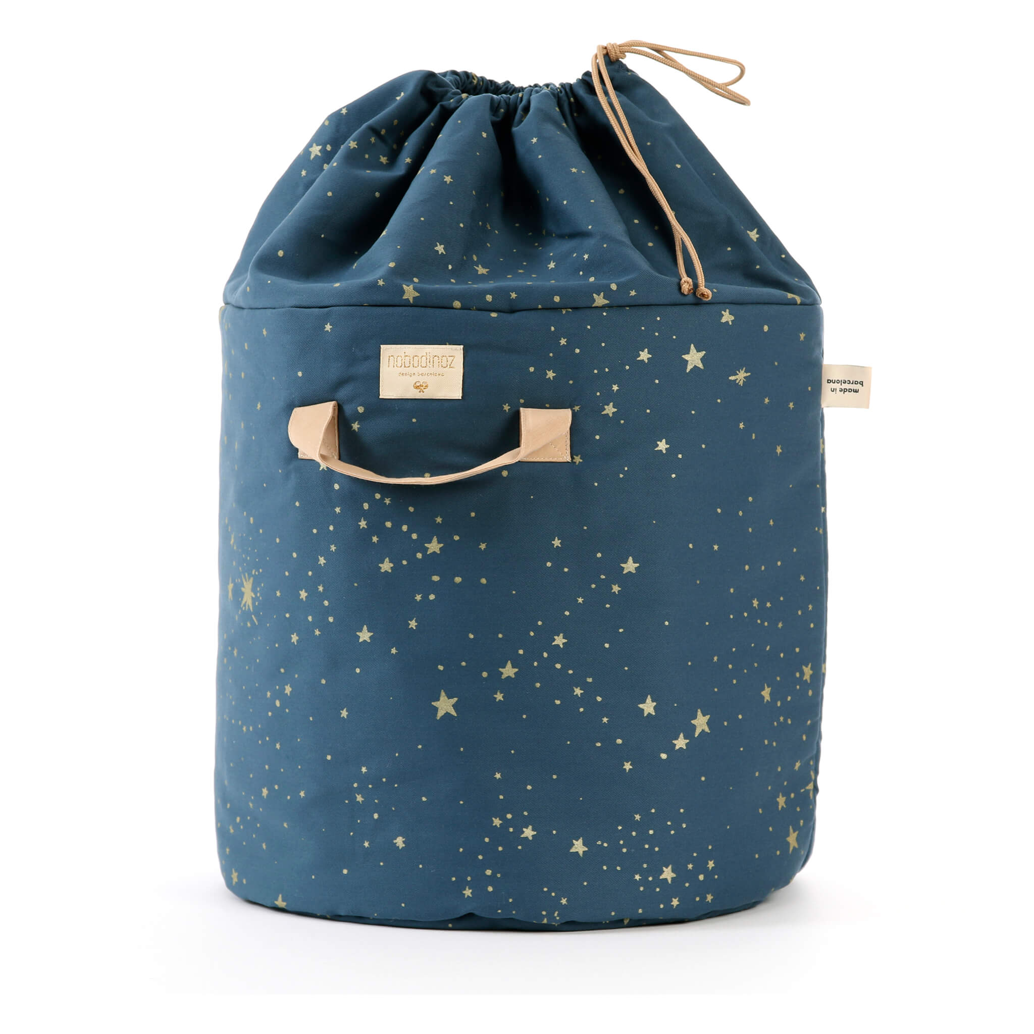 Nobodinoz Large Bamboo Storage Bag in Gold Stella/ Night Blue