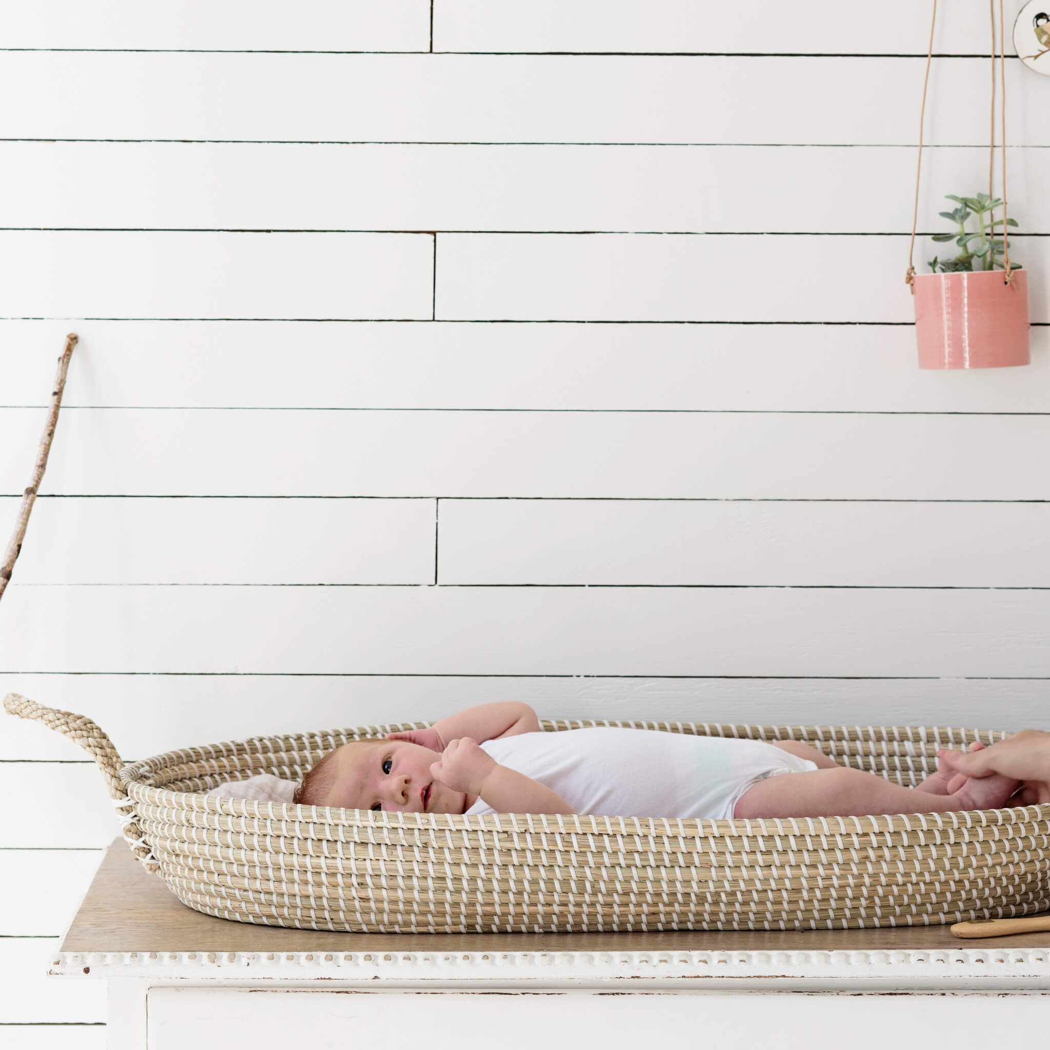 Olli Ella Reva Baby Changing Basket with Baby