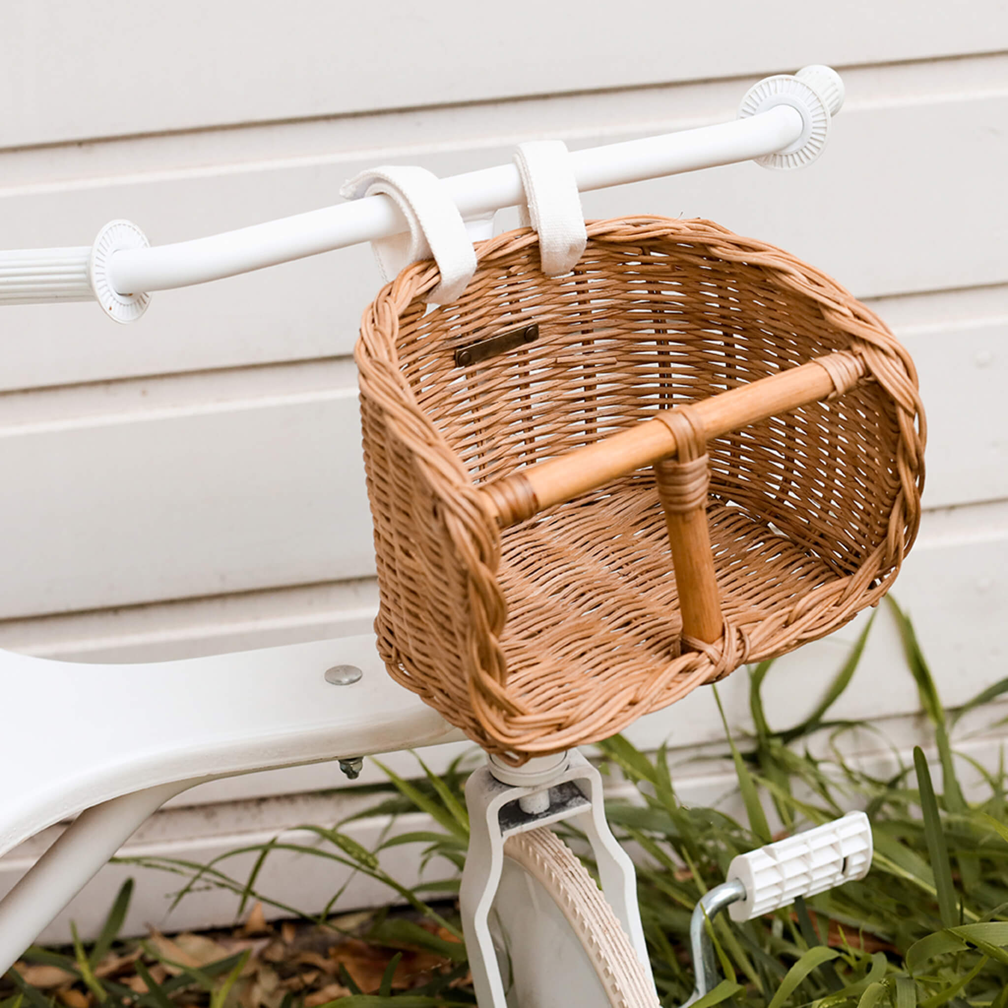 Olli Ella Doll Bring Me Basket in Natural Rattan on Bike