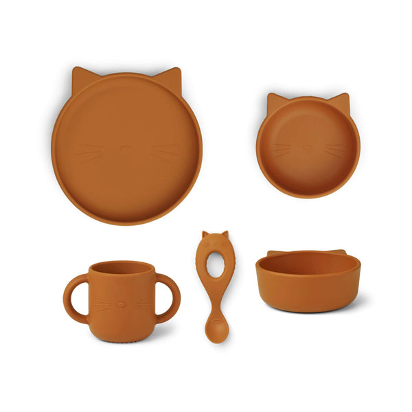 Silicone Tableware Box Set - Cat Mustard