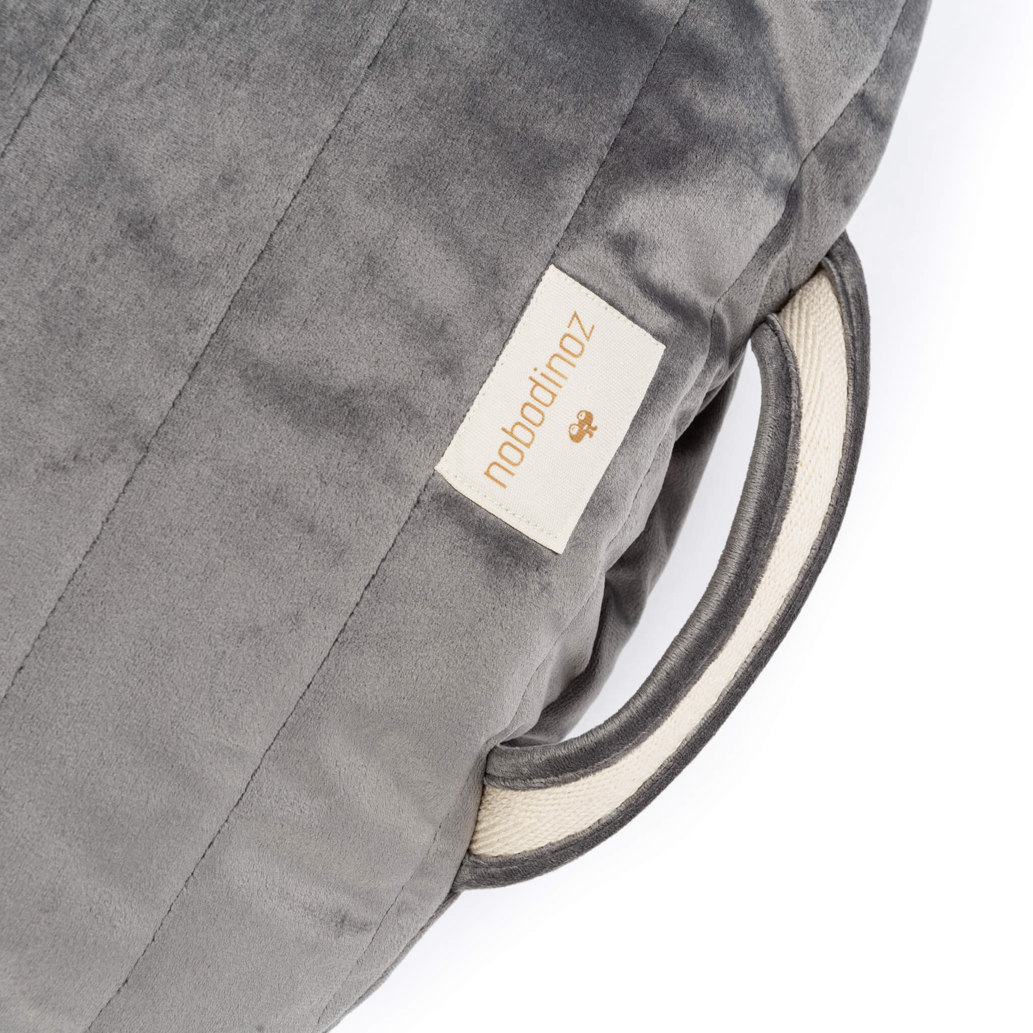 Nobodinoz Sahara Velvet Bean Bag in Slate Grey with Cushions and Canopy Detalis